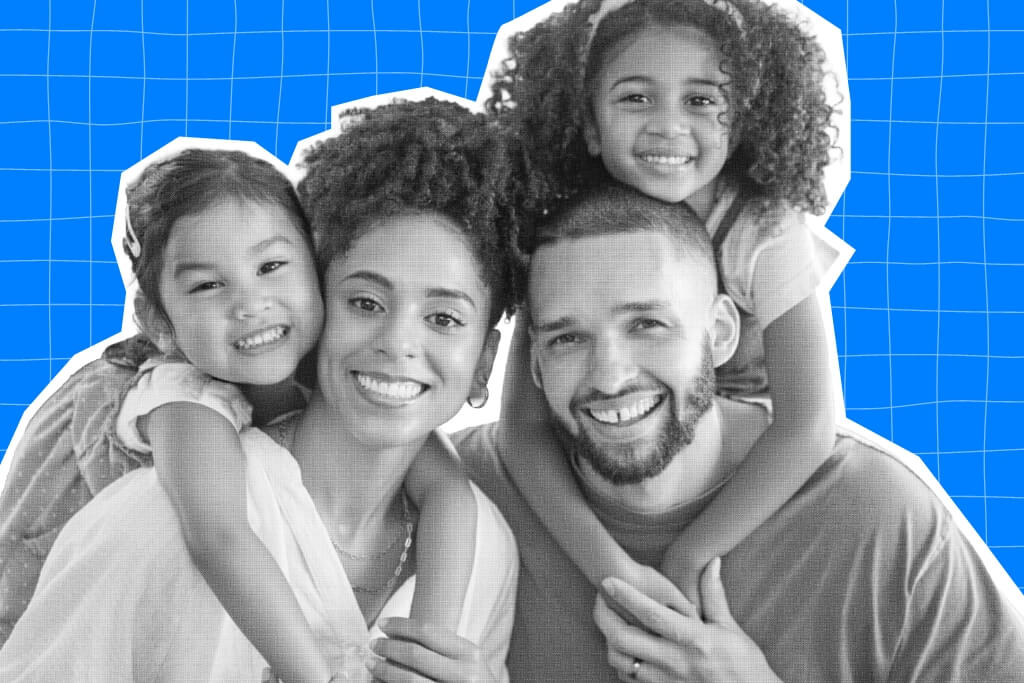 A happy family smiling.