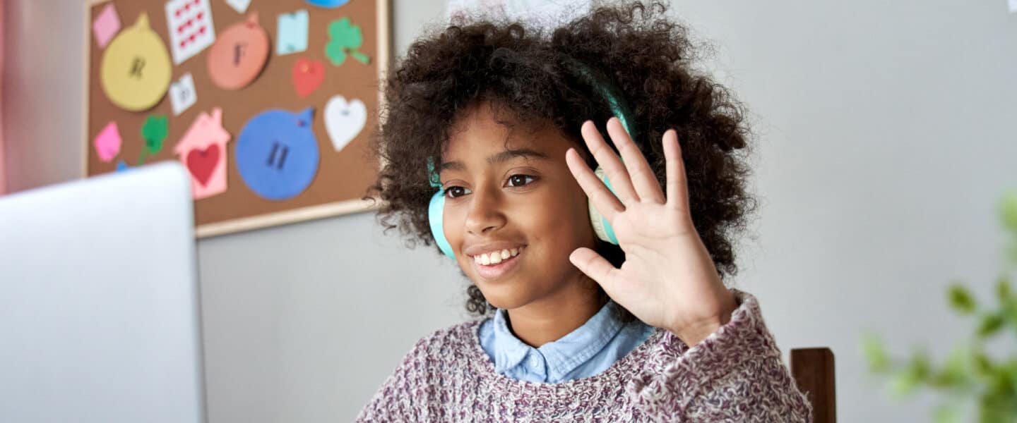 Young girl on zoom call