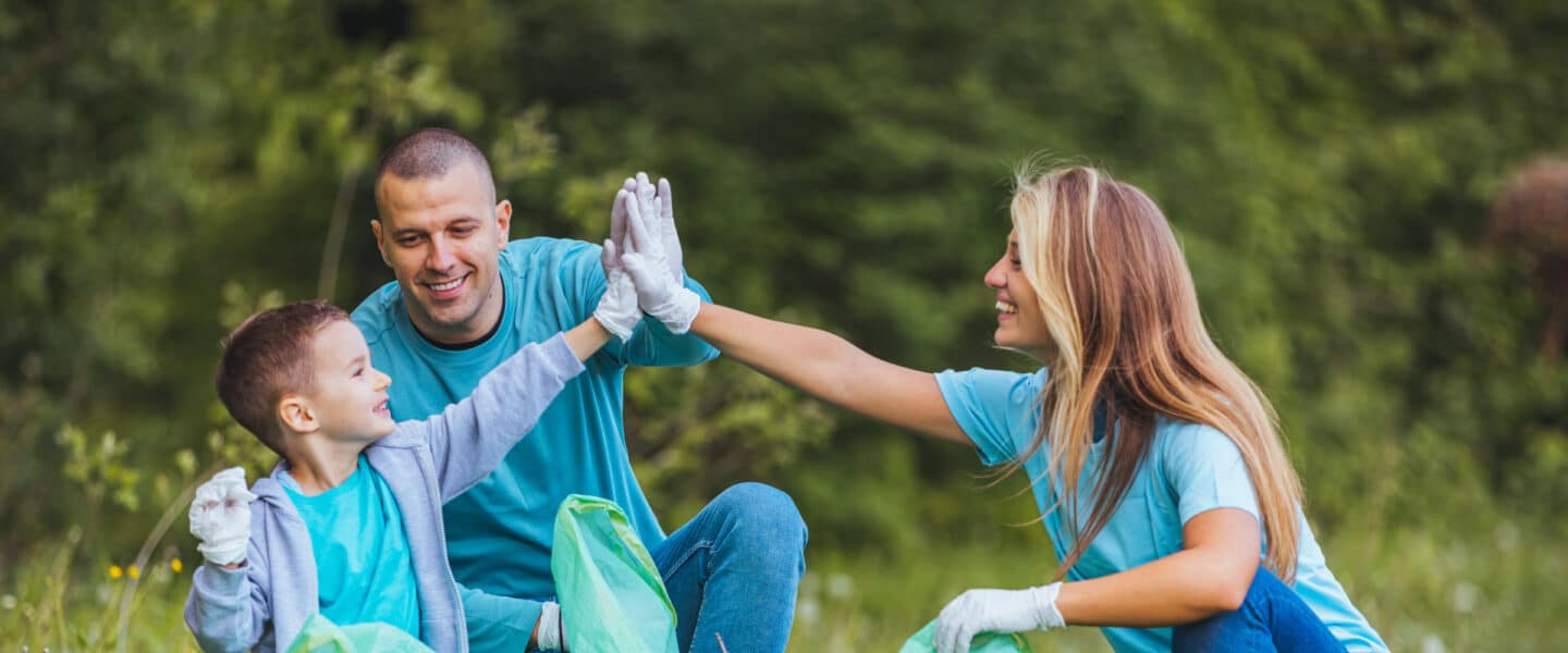 family doing high five