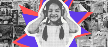 Stylized image of a young girl listening to music with headphones