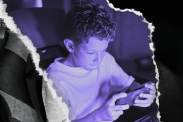 Young child on a phone