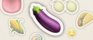 Eggplant emoji and other emojis that can be used in a sexual way on a beige background.