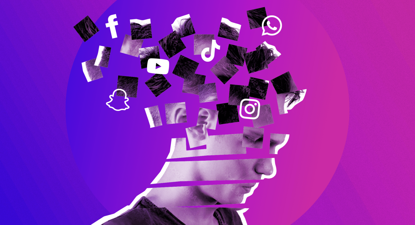 Image of a teen with social media apps around his head