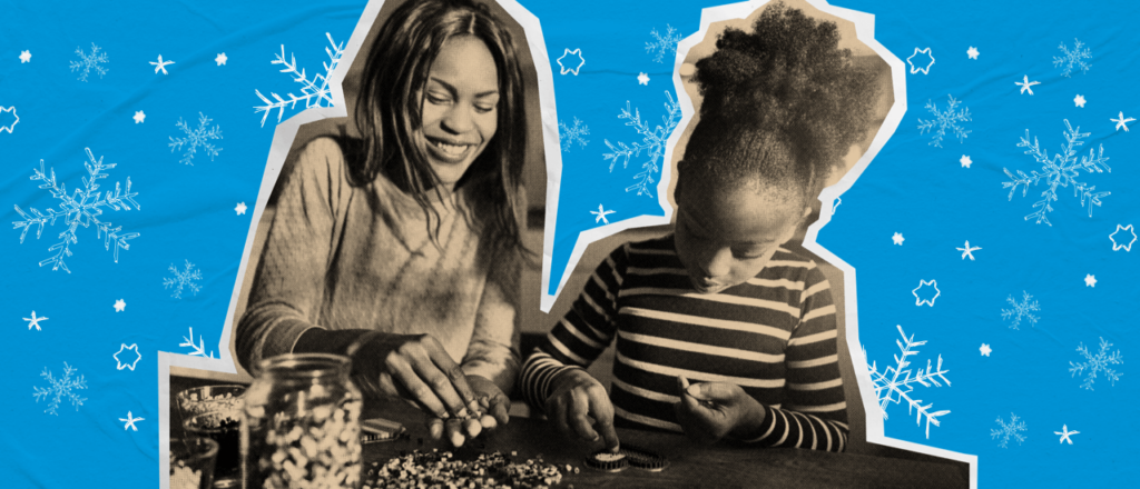 An illustration of a mother playing with her daughter.