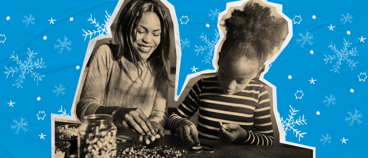 An illustration of a mother playing with her daughter.