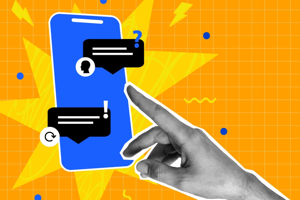 An illustration of a hand scrolling on a phone.