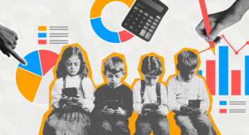 An image of a line of kids engrossed in phones