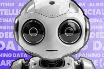 Robot surrounded by AI terms