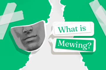 A cutout of a face with the title "What is Mewing?"