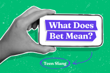 Hand holding phone that says "What does Bet mean?"