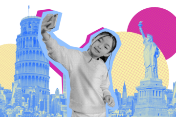 A young girl takes a selfie with her cellphone.