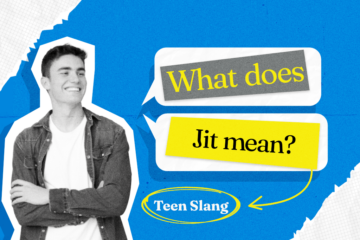 An illustration of a teen with a text bubble.