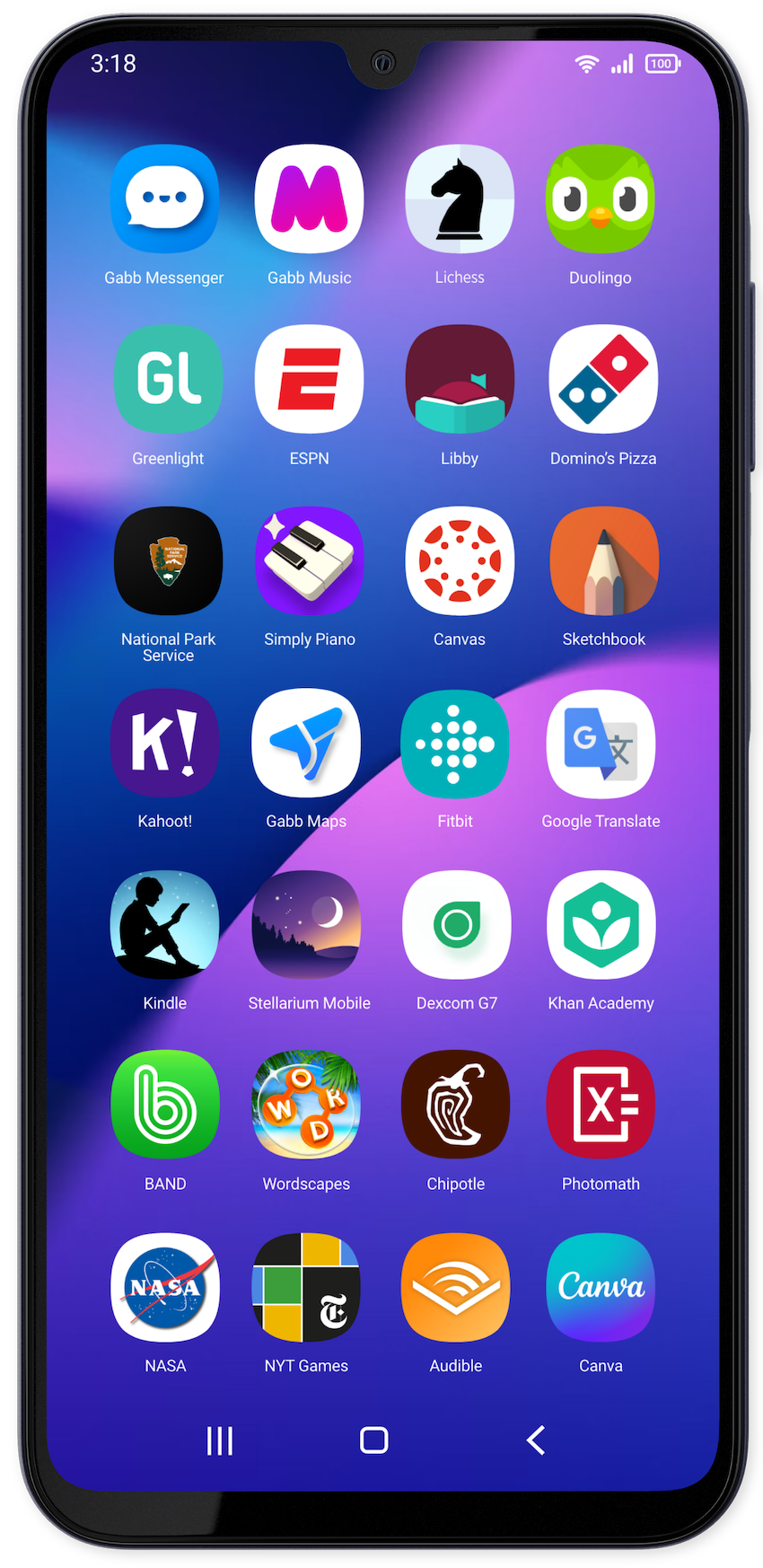 Gabb phone 4 pro apps list screen with the gabb music app