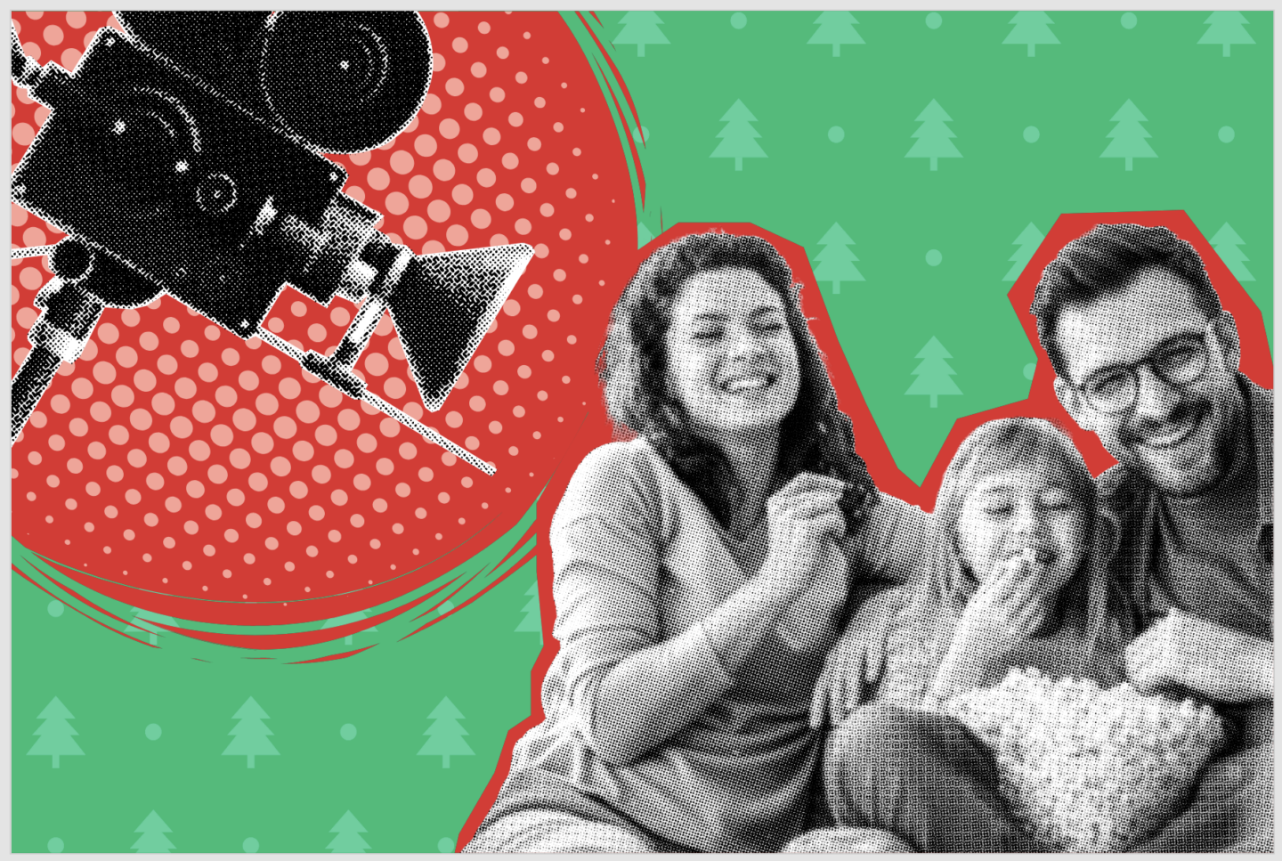 An illustration of a family eating popcorn.