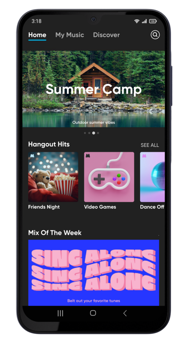 Gabb Music app showing a Summer Camp playlist