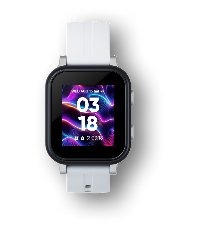 picture of a gabb watch 3e with a white style band showing the normal home screen