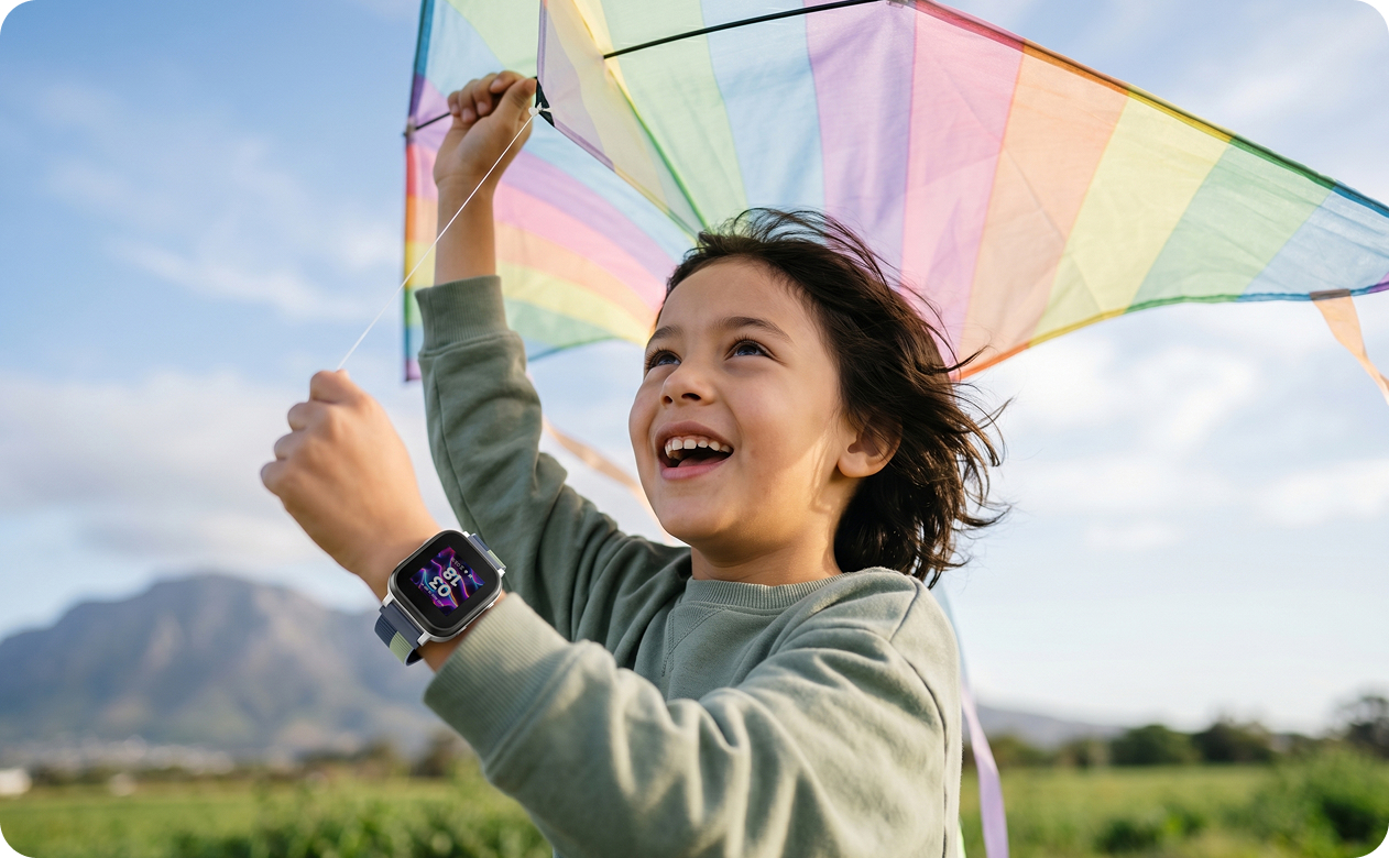 Girl flying a kite wearing a Gabb Watch
