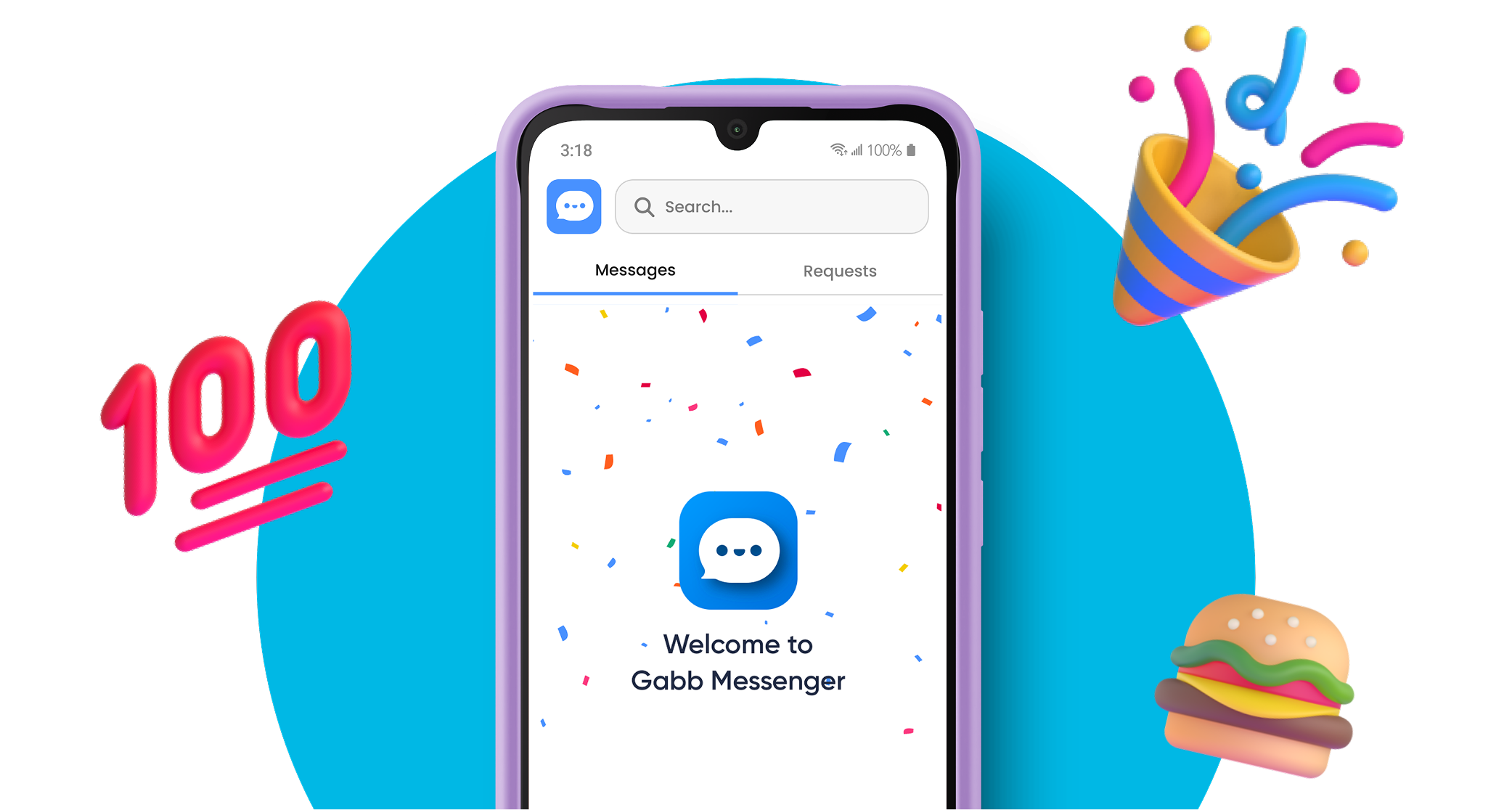Gabb phone showing the Gabb Messenger welcome screen