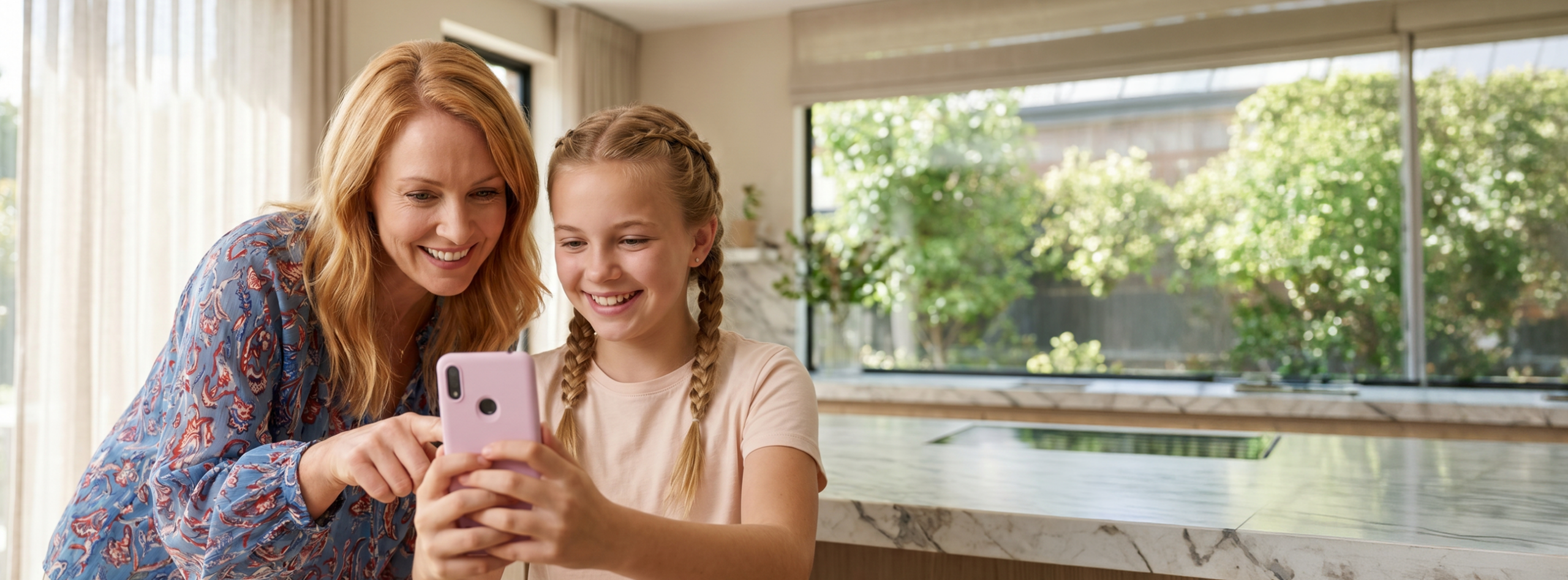 mom and daughter using a gabb phone 4 together