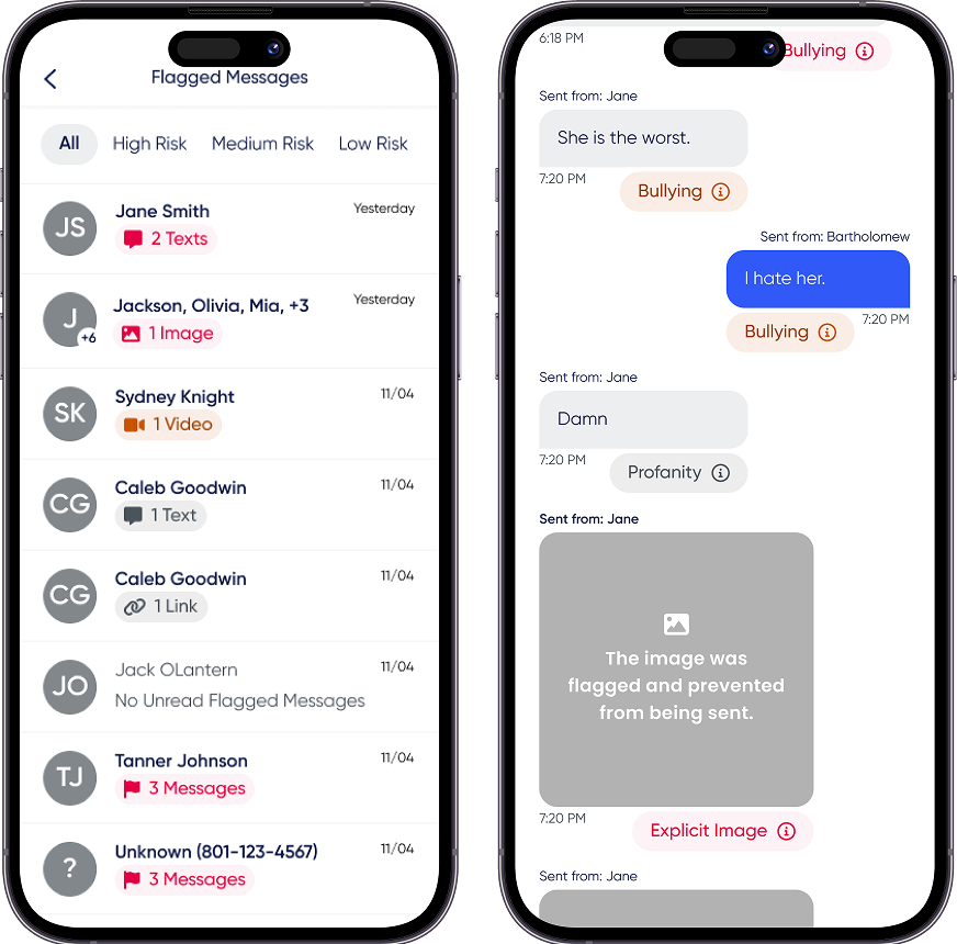 Gabb Messenger Parent App flagged messages views